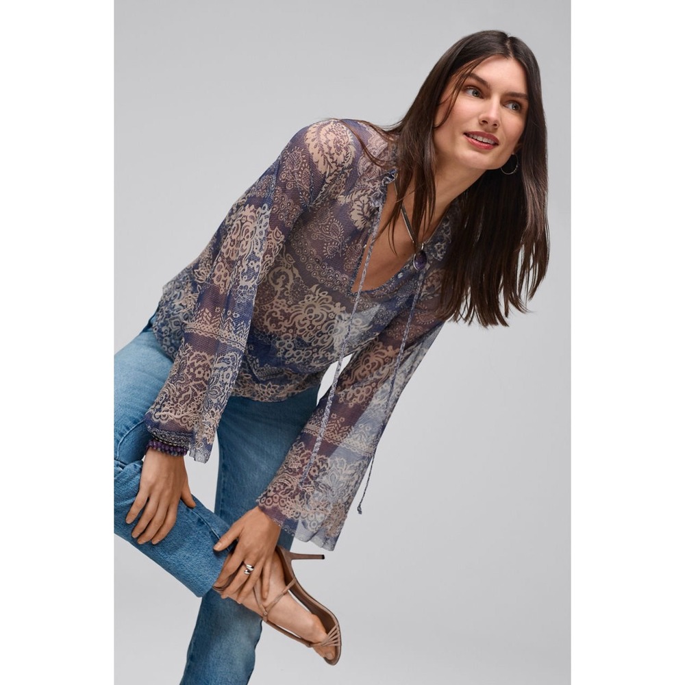 NWT Johnny Was Biya Mazzy Peasant Blouse Size 3X Francis Blue Mesh Embroidered - Picture 14 of 14
